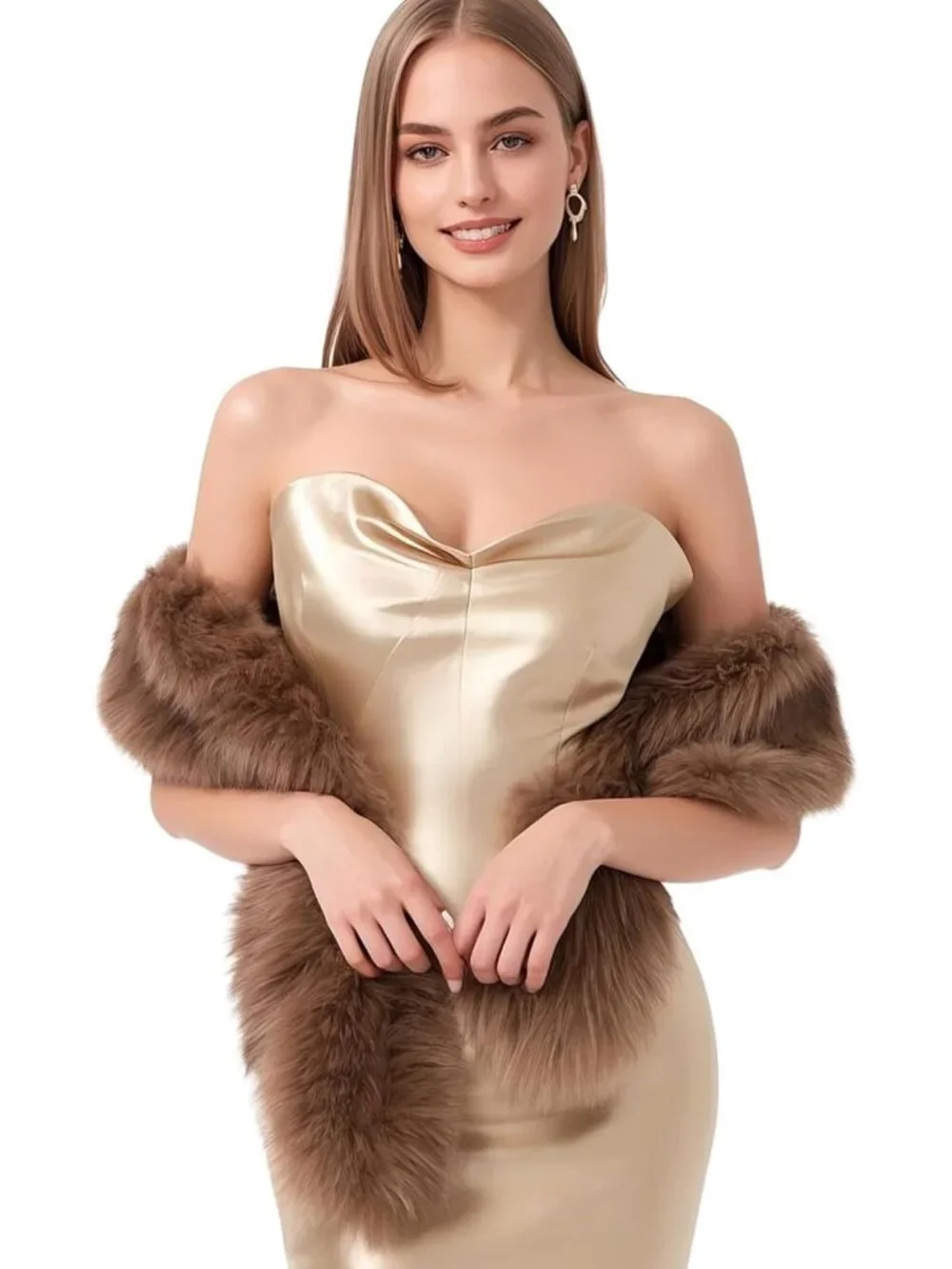 Cozy Long Faux Fur Collar Scarf Wrap for Women - Warm Winter Stole Shawl Neck